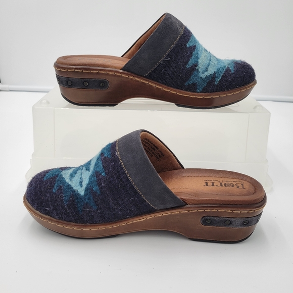Womans Born Bandy Southwest Blanket Clog Blues Size 6 Leather/Fabric - Picture 2 of 11